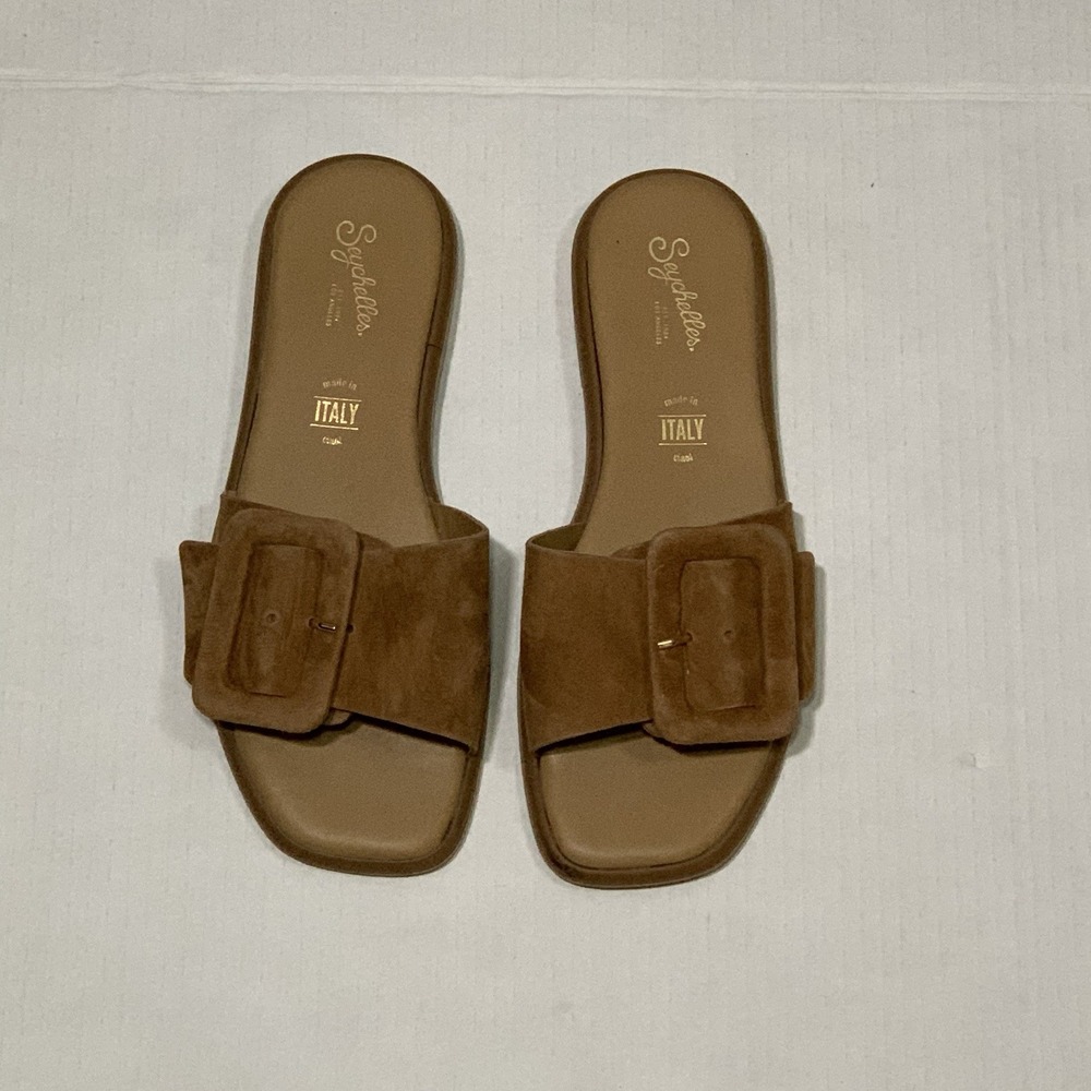 Seychelles Manhattan Slide Brown Suede Leather Buckle Sandals Women's Size 6.5